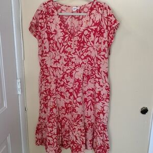 Gap XL Cotton Blend Floral Ruffle Hem Pockets Dress Office Travel Missing Belt